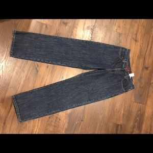 Eddie Bauer flannel-lined jeans.